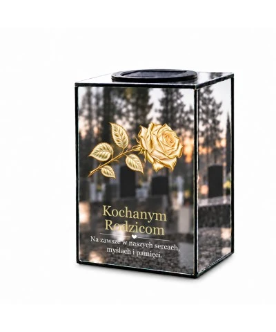 Znicz lustrzany solarny LED – Róża dla rodziców - widok 1