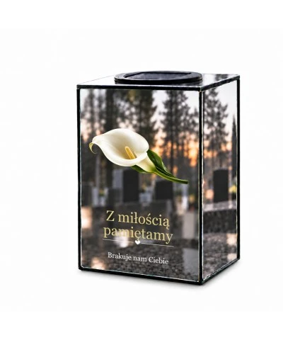 Znicz lustrzany solarny LED – Biała kalia pamięci - widok 1