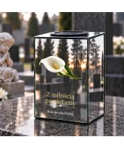 Znicz lustrzany solarny LED – Biała kalia pamięci - widok 2