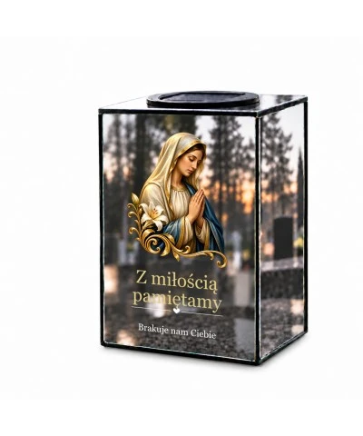 Znicz lustrzany solarny LED – Maryja w złotym welonie - widok 1