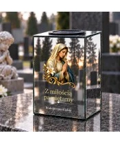 Znicz lustrzany solarny LED – Maryja w złotym welonie - widok 2