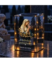 Znicz lustrzany solarny LED – Maryja w złotym welonie - widok 3