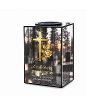 Znicz lustrzany solarny LED – Złoty krzyż z różą - widok 1