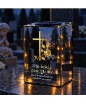 Znicz lustrzany solarny LED – Złoty krzyż z różą - widok 3