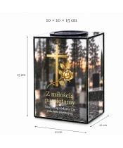 Znicz lustrzany solarny LED – Złoty krzyż z różą - widok 6