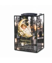 Znicz lustrzany solarny LED – Śpiący aniołek na księżycu - widok 1