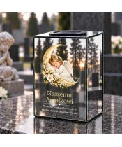 Znicz lustrzany solarny LED – Śpiący aniołek na księżycu - widok 2