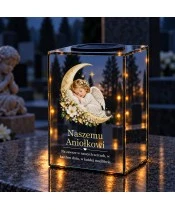 Znicz lustrzany solarny LED – Śpiący aniołek na księżycu - widok 3