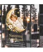 Znicz lustrzany solarny LED – Śpiący aniołek na księżycu - widok 5