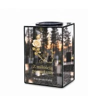 Znicz lustrzany solarny LED – Białe róże i złoty ornament - widok 1