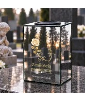 Znicz lustrzany solarny LED – Białe róże i złoty ornament - widok 2