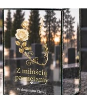 Znicz lustrzany solarny LED – Białe róże i złoty ornament - widok 5
