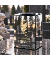 Znicz lustrzany solarny LED – Dłonie z różańcem i krzyżem - widok 2