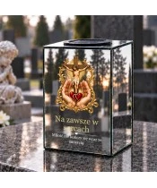 Znicz lustrzany solarny LED – Serce w dłoniach pod krzyżem - widok 2