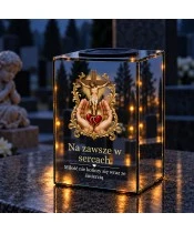 Znicz lustrzany solarny LED – Serce w dłoniach pod krzyżem - widok 3