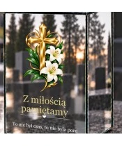 Znicz lustrzany solarny LED – Złoty krzyż z białymi liliami - widok 5