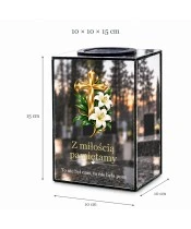 Znicz lustrzany solarny LED – Złoty krzyż z białymi liliami - widok 6