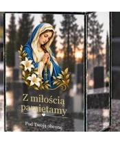 Znicz lustrzany solarny LED – Maryja z różańcem i liliami - widok 5