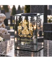 Znicz lustrzany solarny LED – Modlitewne dłonie wśród lilii - widok 2