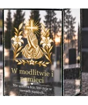 Znicz lustrzany solarny LED – Modlitewne dłonie wśród lilii - widok 5