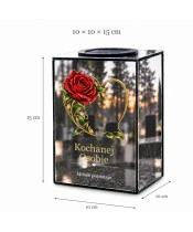 Znicz lustrzany solarny LED – Czerwona róża w złotym sercu - widok 6