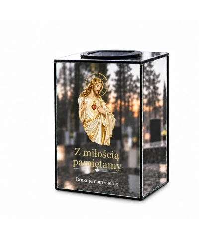 Znicz lustrzany solarny LED – Serce Jezusa — opieka i pokój - widok 1