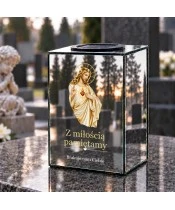 Znicz lustrzany solarny LED – Serce Jezusa — opieka i pokój - widok 2