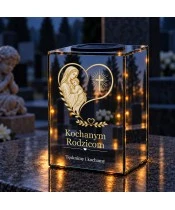 Znicz lustrzany solarny LED – Dla Rodziców – Dwa serca pod opieką Maryi - widok 3