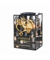 Znicz lustrzany solarny LED – Anioł, dwa serca i bukiet róż - widok 1