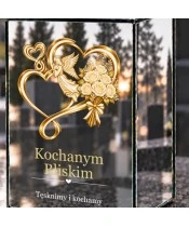 Znicz lustrzany solarny LED – Anioł, dwa serca i bukiet róż - widok 5