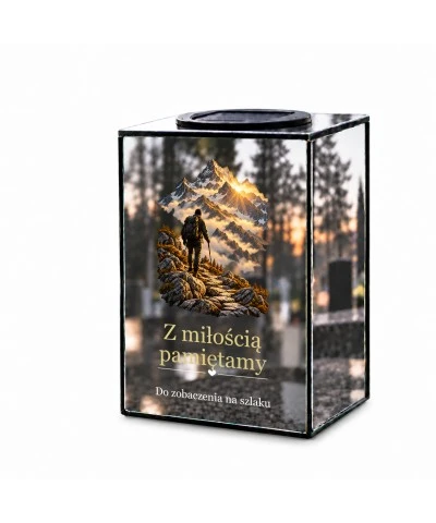 Znicz lustrzany solarny LED – Wędrowiec w górach - widok główny