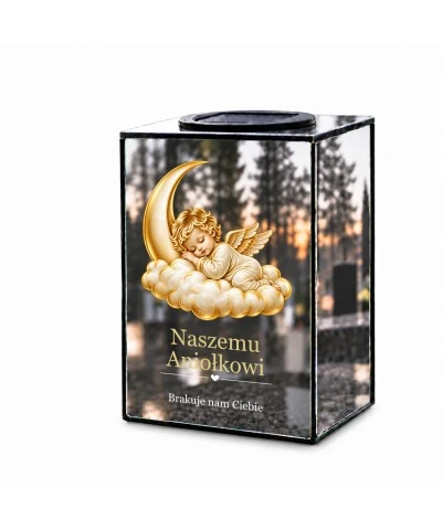 Znicz lustrzany solarny LED – Aniołek na księżycu - widok główny