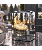 Znicz lustrzany solarny LED – Aniołek na księżycu - widok produktu