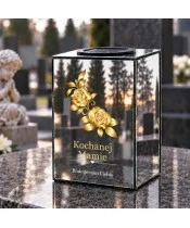 Znicz lustrzany solarny LED – Dla Mamy – Dwie złote róże - widok produktu