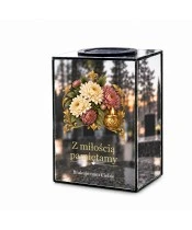 Znicz lustrzany solarny LED – Chryzantemy i płomień - widok główny