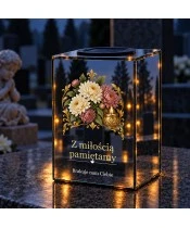 Znicz lustrzany solarny LED – Chryzantemy i płomień - widok produktu