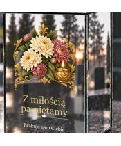 Znicz lustrzany solarny LED – Chryzantemy i płomień - widok produktu