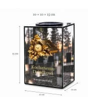 Znicz lustrzany solarny LED – Dla Dziadka – Dębowe liście, księga i zegarek - widok produktu
