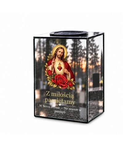 Znicz lustrzany solarny LED – Najświętsze Serce Jezusa - widok główny