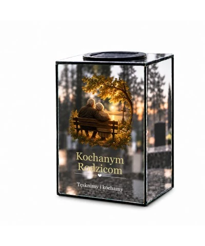 Znicz lustrzany solarny LED – Dla Rodziców – Wspólne chwile na ławce - widok główny