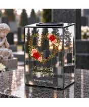 Znicz lustrzany solarny LED – Wieniec róż w kształcie serca - widok produktu