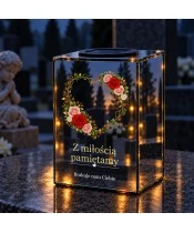 Znicz lustrzany solarny LED – Wieniec róż w kształcie serca - widok produktu