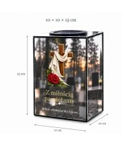 Znicz lustrzany solarny LED – Drewniany krzyż z różą - widok produktu