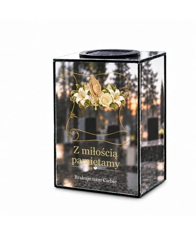 Znicz lustrzany solarny LED – Lilie i róże na pergaminie - widok główny