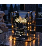 Znicz lustrzany solarny LED – Lilie i róże na pergaminie - widok produktu