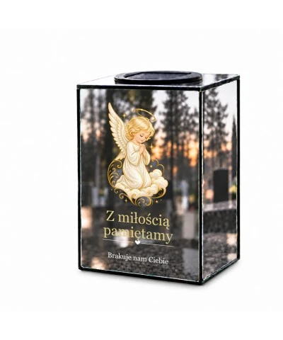 Znicz lustrzany solarny LED – Modlący się aniołek - widok główny