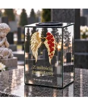 Znicz lustrzany solarny LED – Skrzydła ze złotym sercem i różami - widok produktu