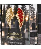 Znicz lustrzany solarny LED – Skrzydła ze złotym sercem i różami - widok produktu
