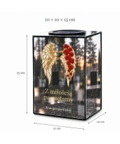 Znicz lustrzany solarny LED – Skrzydła ze złotym sercem i różami - widok produktu