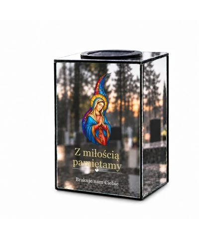 Znicz lustrzany solarny LED – Maryja witrażowa - widok główny
